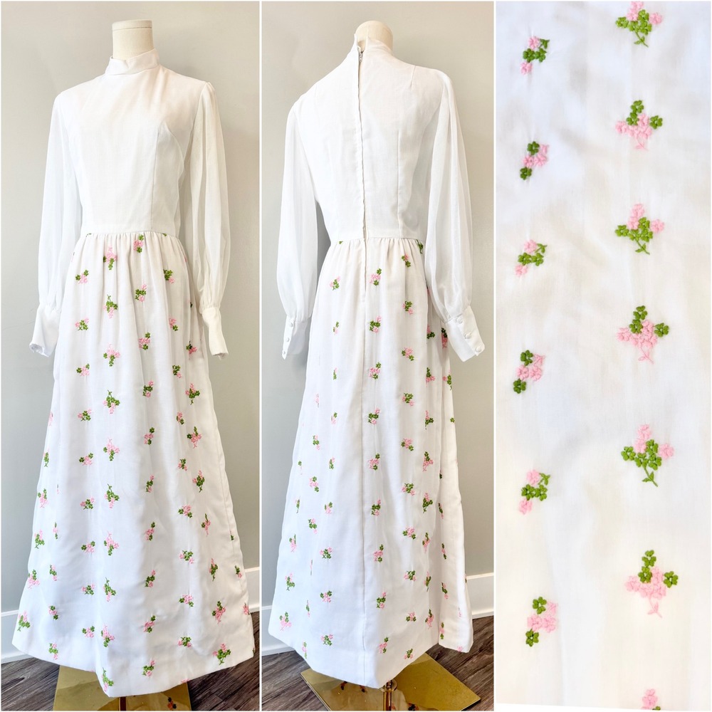 Vintage 1970s Floral Dress Soft Cotton Prairie Cottagecore 70s 80s Size Medium